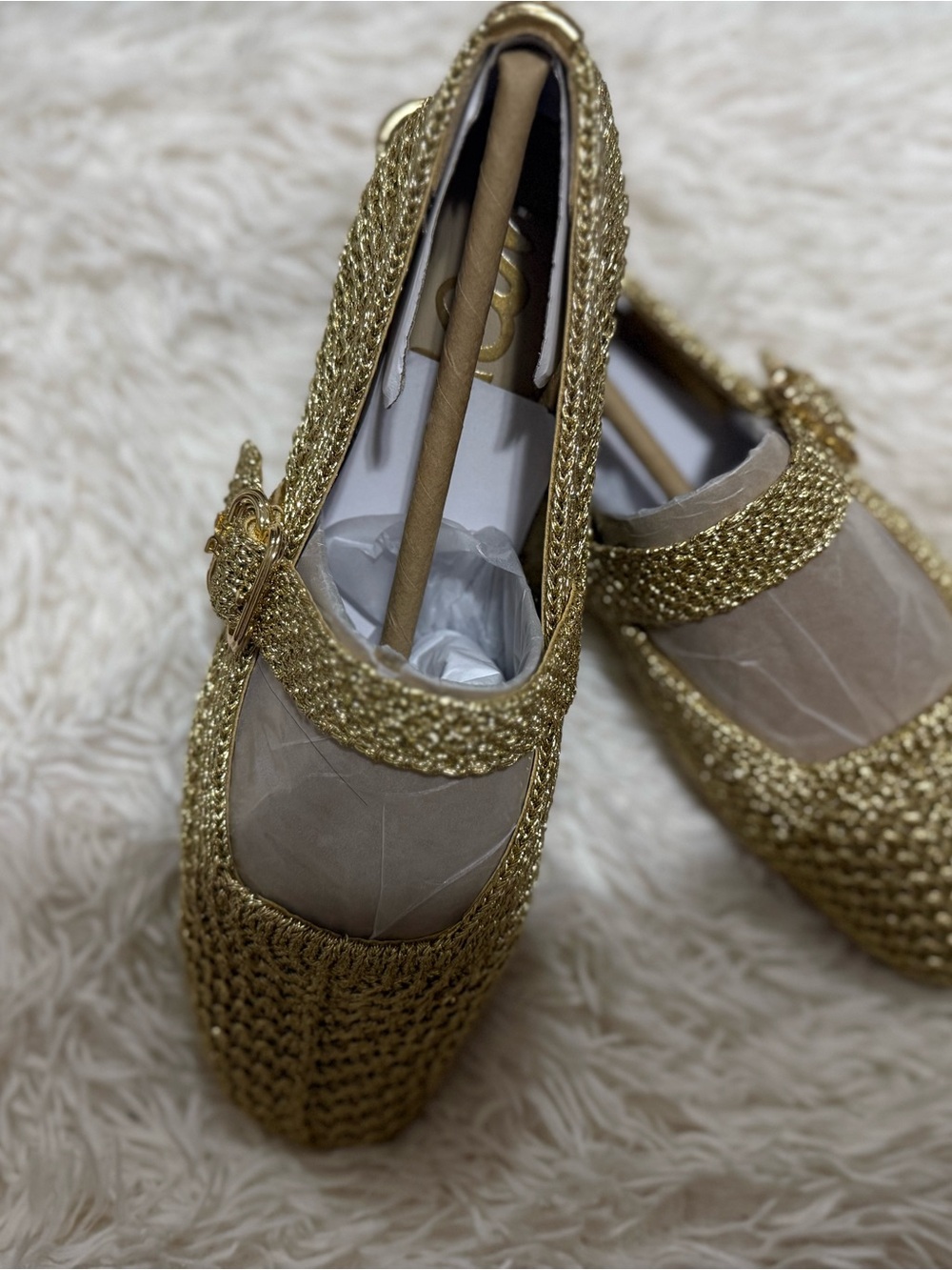 Gold Woven Mary Jane Flats - Women's Slip-On Dress Shoes